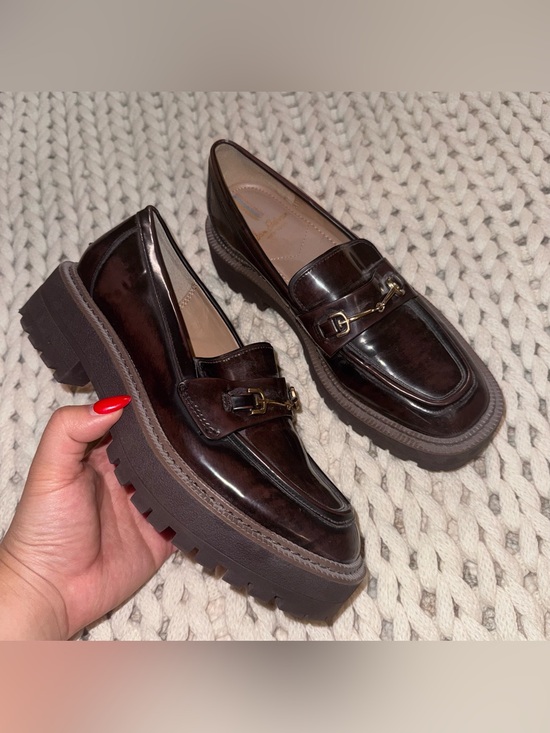 Sam Edelman Shoes - Sam Edelman Dark Brown Glossy Chunky Loafers with Gold Buckle